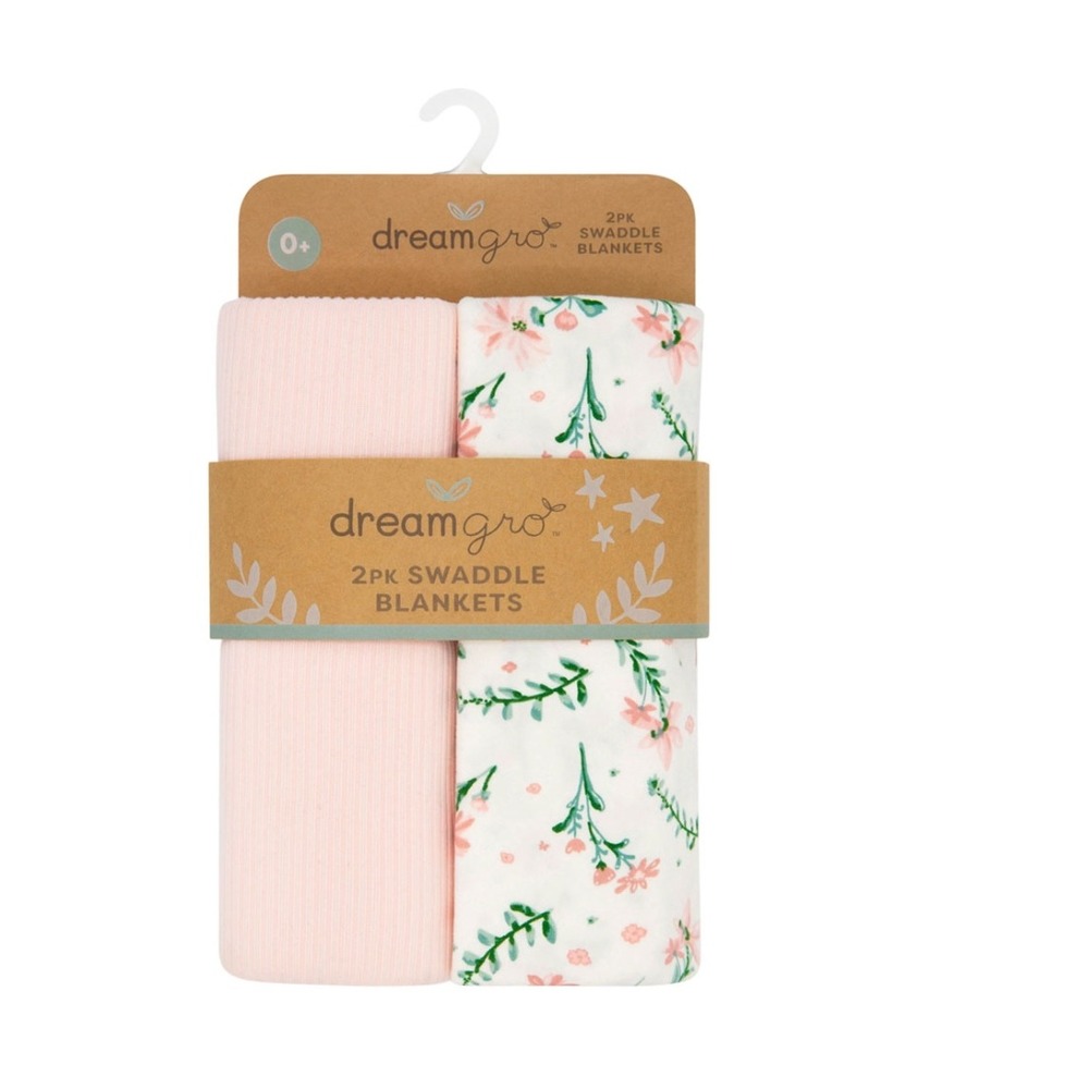 Dreamgro Baby Receiving Blanket Pink Floral White 30x40 Stretch RN165063
